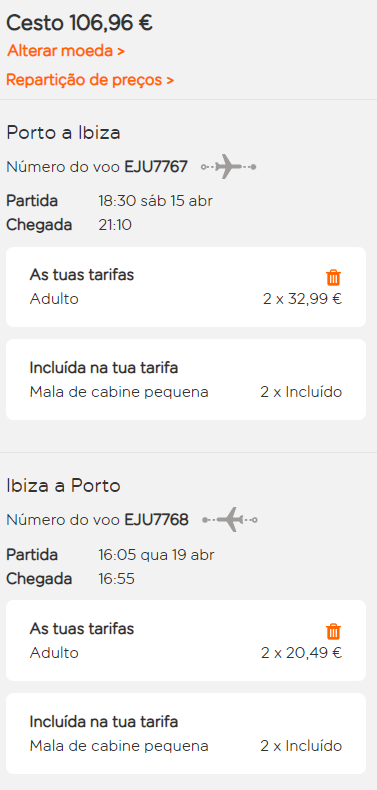 Preços para Viagem de Ida e Volta entre Porto e Ibiza