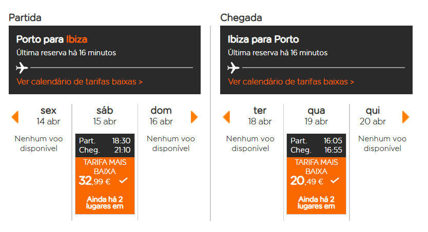 Datas Viagem de ida e volta entre Porto e Ibiza