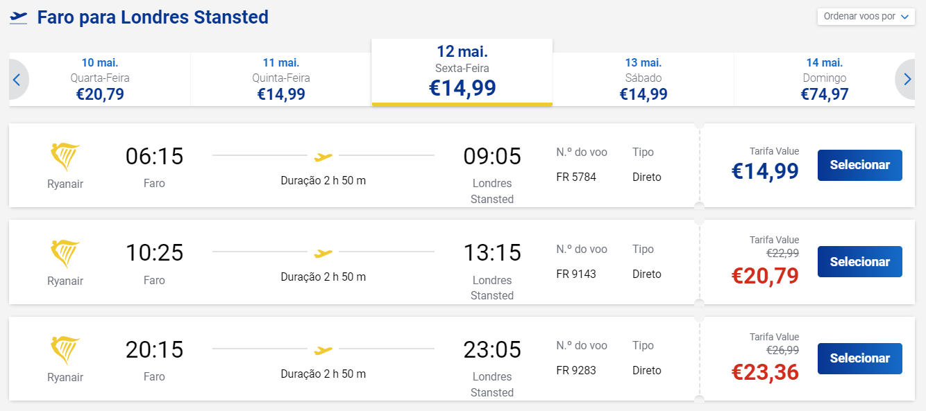 voo de faro para londres pela ryanair