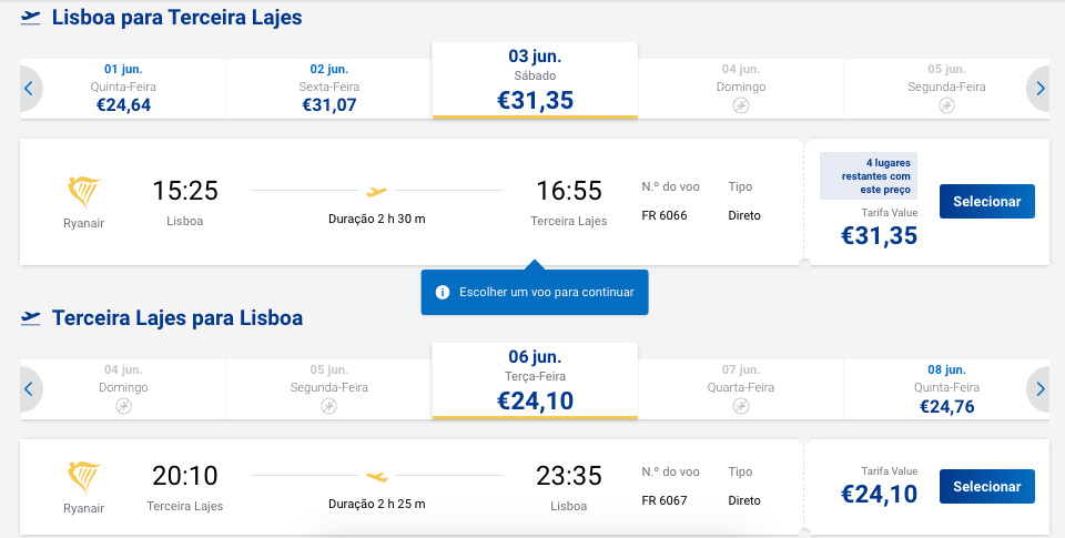 Voo barato de lisboa para a ilha Terceira nos açores